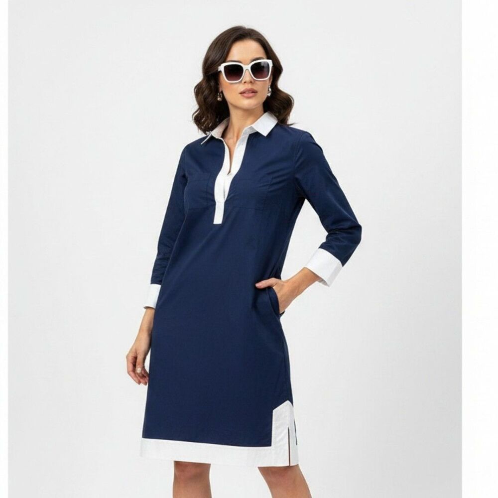 J Crew Blue & White Long Sleeve Casual Shirt Dress 4